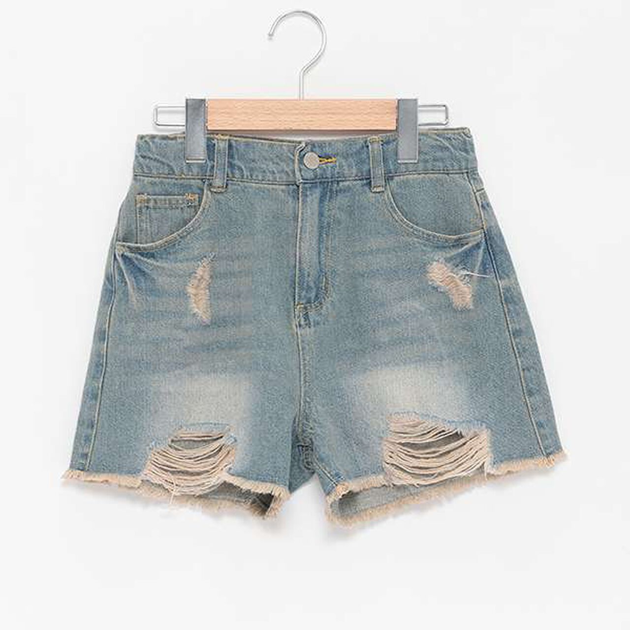 Distressed Denim Shorts,Gray, large image number 5