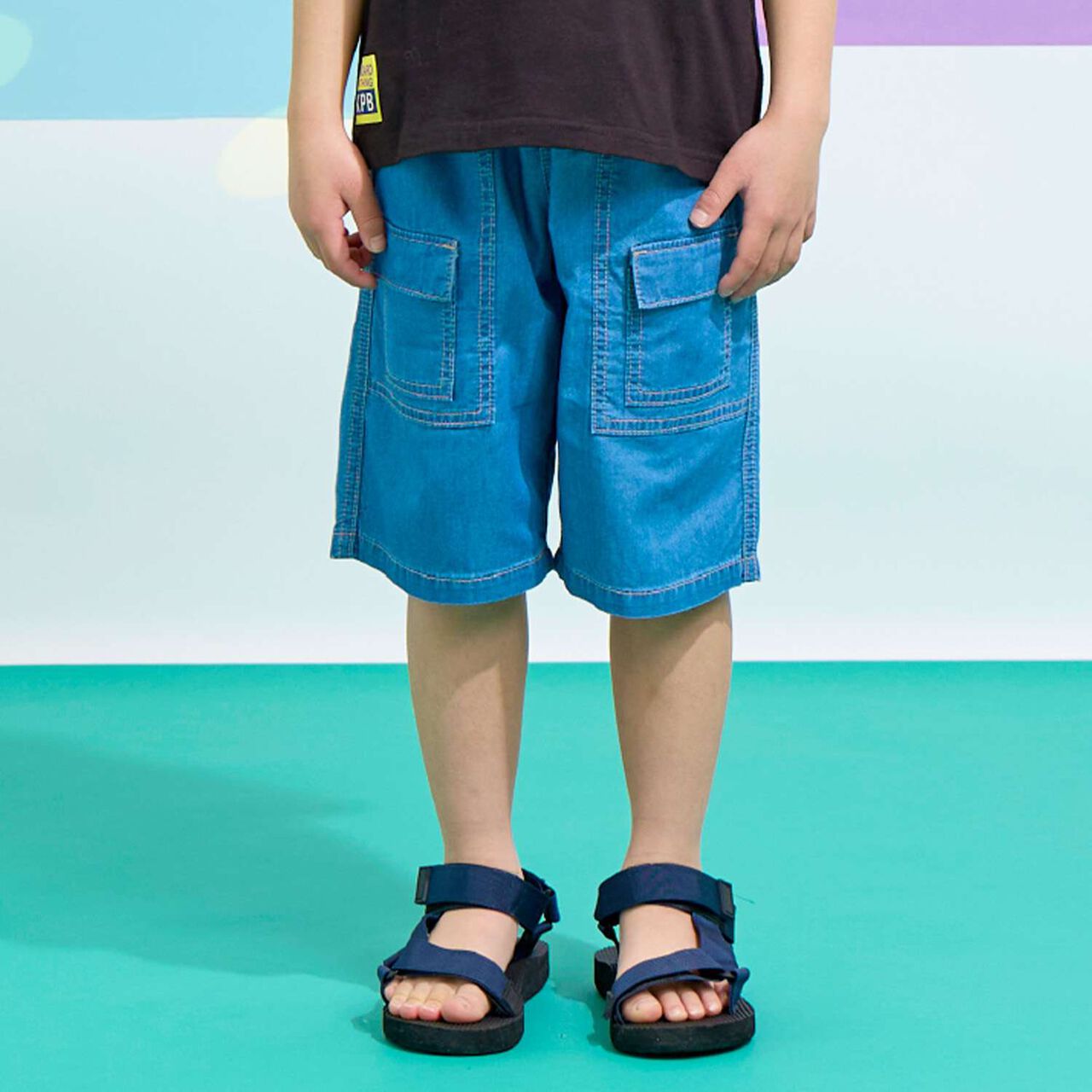 [Cool-Touch Denim] Half Pants,Blue, large image number 0