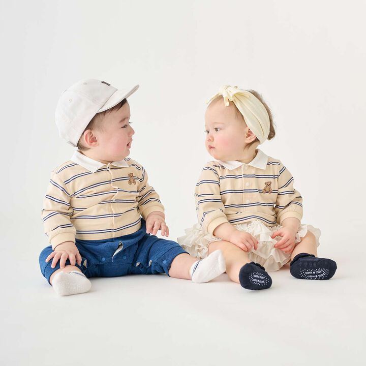 Link Stripe Pattern Long-Sleeve Romper,Navy, medium image number 1