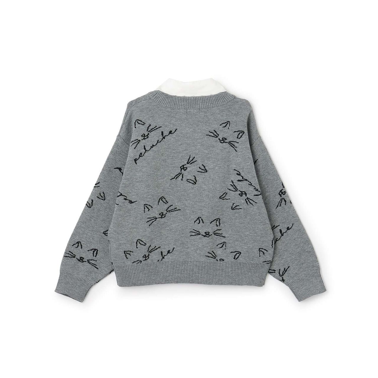 [AMI] Cat All-Over Pattern Jacquard Collared Knitwear,Black, large image number 1