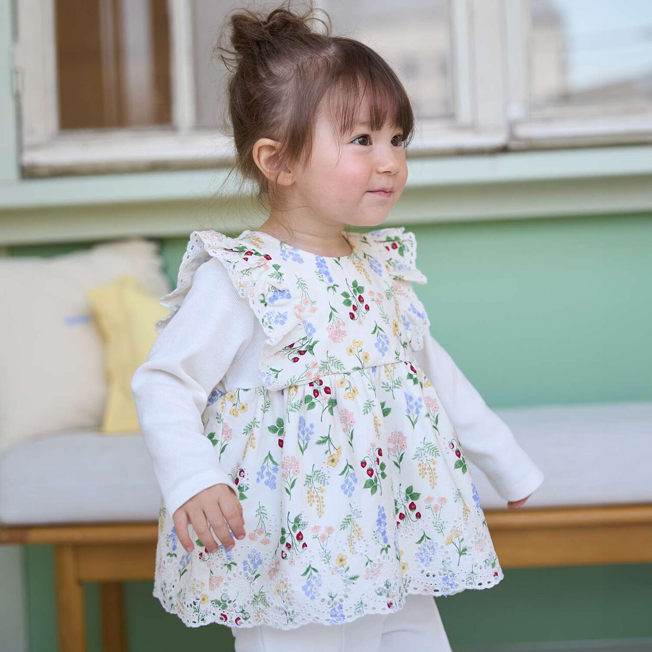 Link Shoulder Frill Long-Sleeve Tunic,Multi color, large image number 1