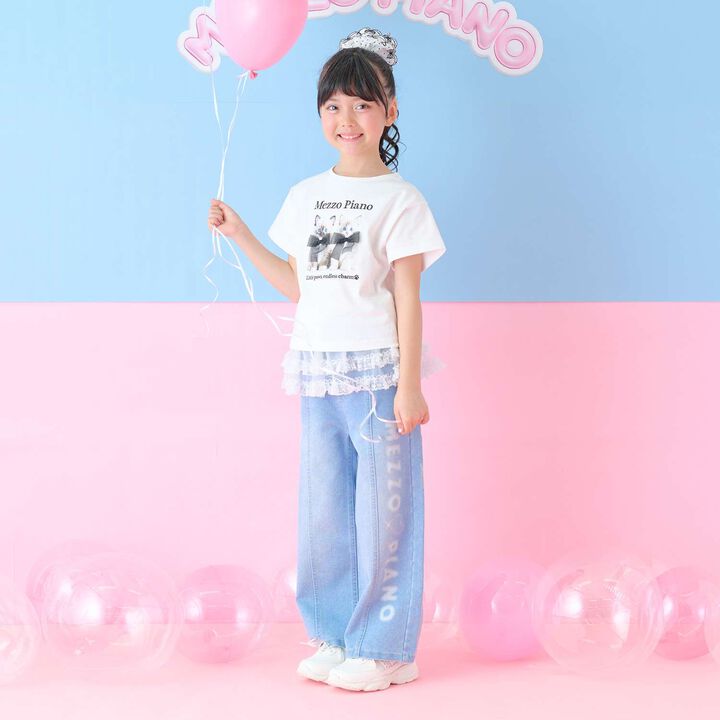 Wide Denim Pants with Logo Print,Gray, medium image number 13