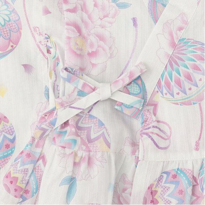 Temari Flower Pattern Yukata Dress,Off white, medium image number 12