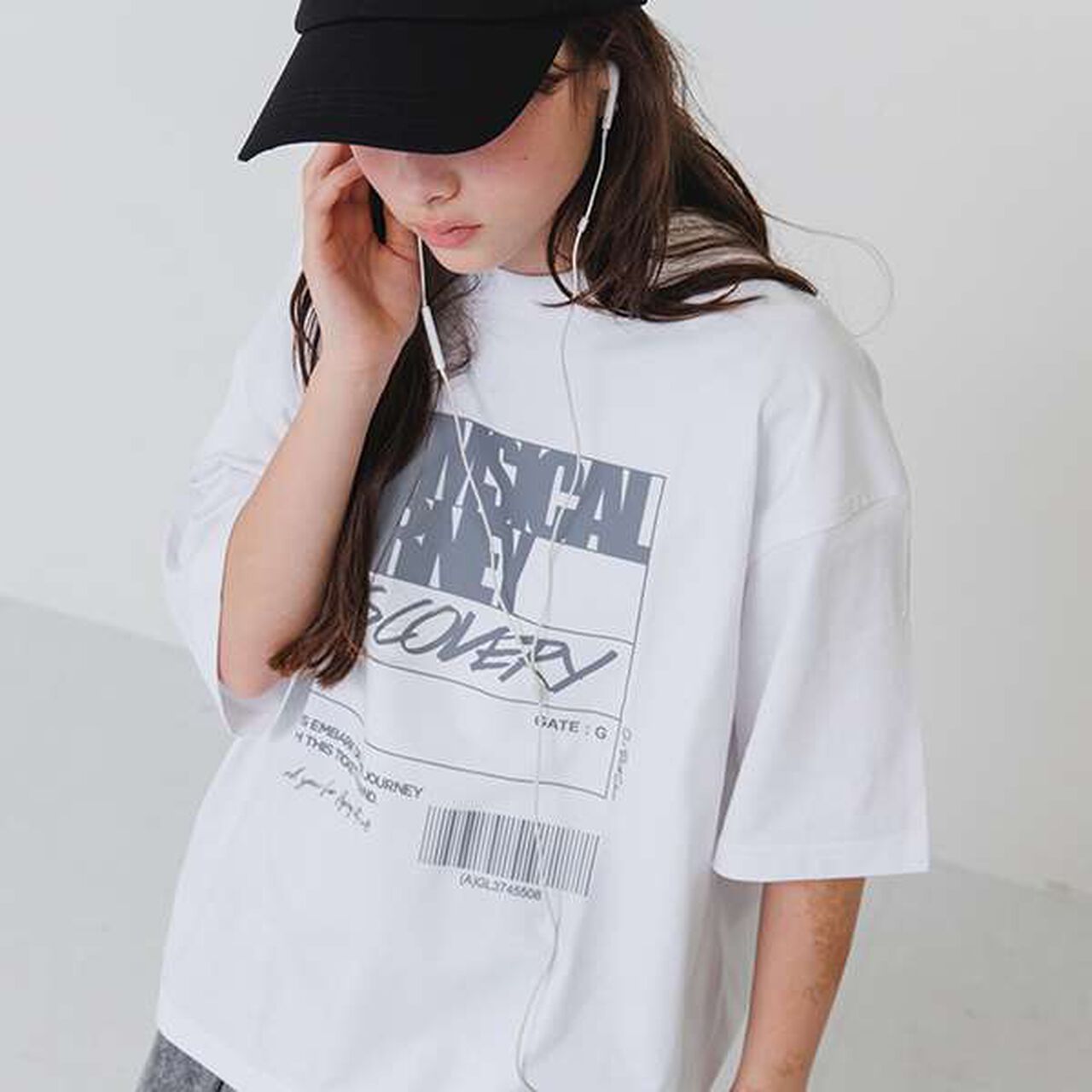 Big Short Sleeve T-Shirt with Reflective Print on Front,White, large image number 0