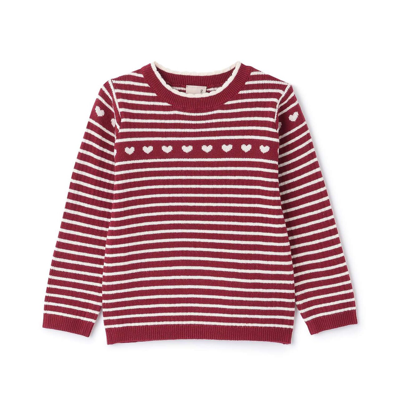 Fluffy and Soft Heart Rib Knitwear,Red, large image number 0