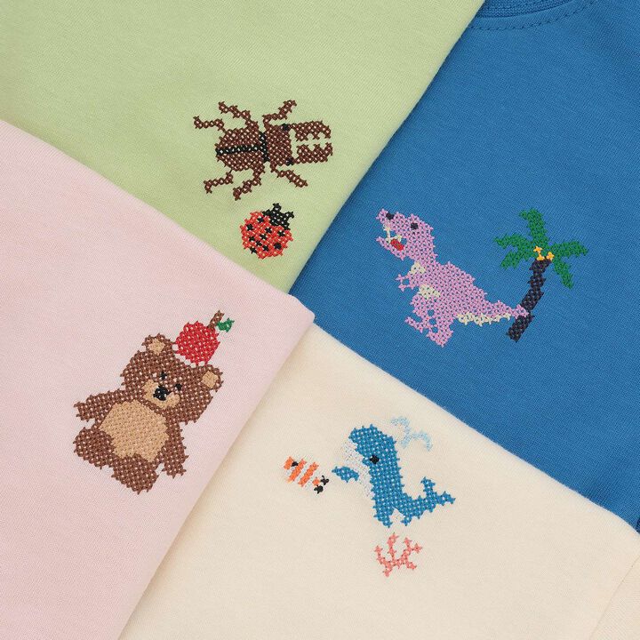[Food Stain Resistant] Embroidered Short Sleeve T-Shirt,Coral red, medium image number 23
