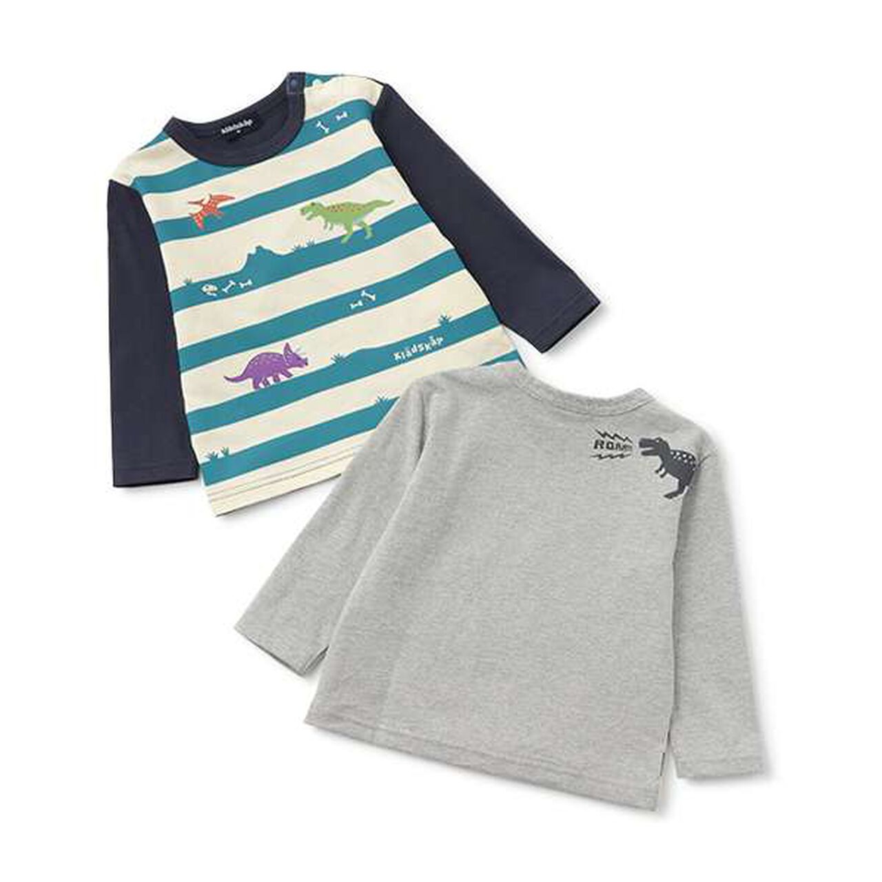 Dinosaur Stripe Pattern Long-Sleeve T-Shirt,Top gray, large image number 8