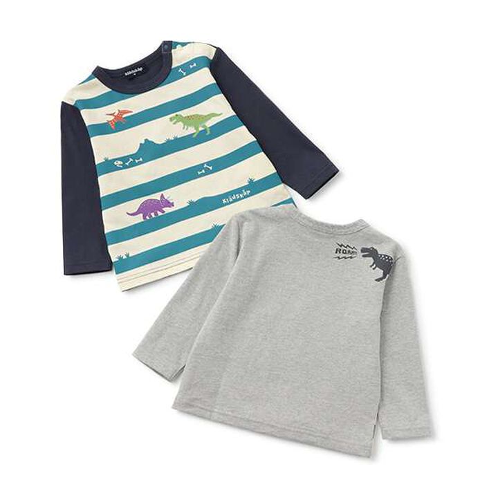 Dinosaur Stripe Pattern Long-Sleeve T-Shirt,Top gray, medium image number 8