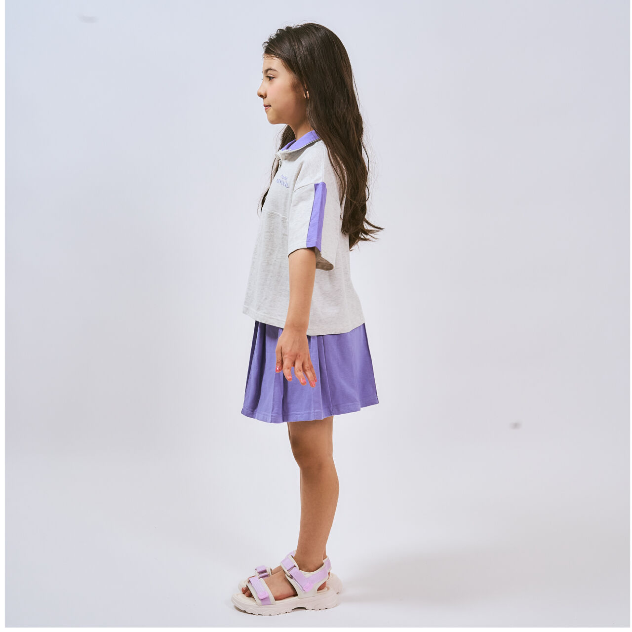 [100% Cotton] Half Zip Skirt-Shorts Outfit Set,Charcoal gray, large image number 1