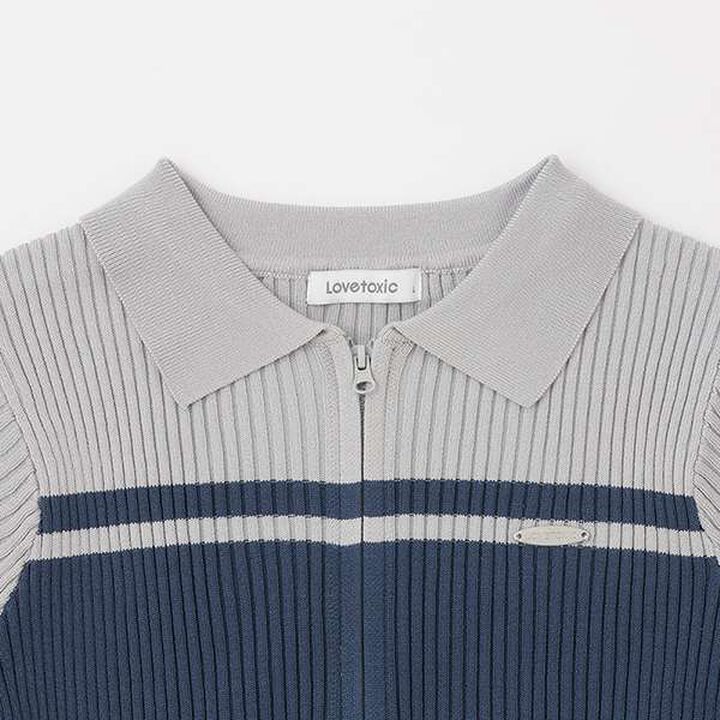 [Arael] Short-Sleeve Zip Knitwear,Navy, medium image number 8