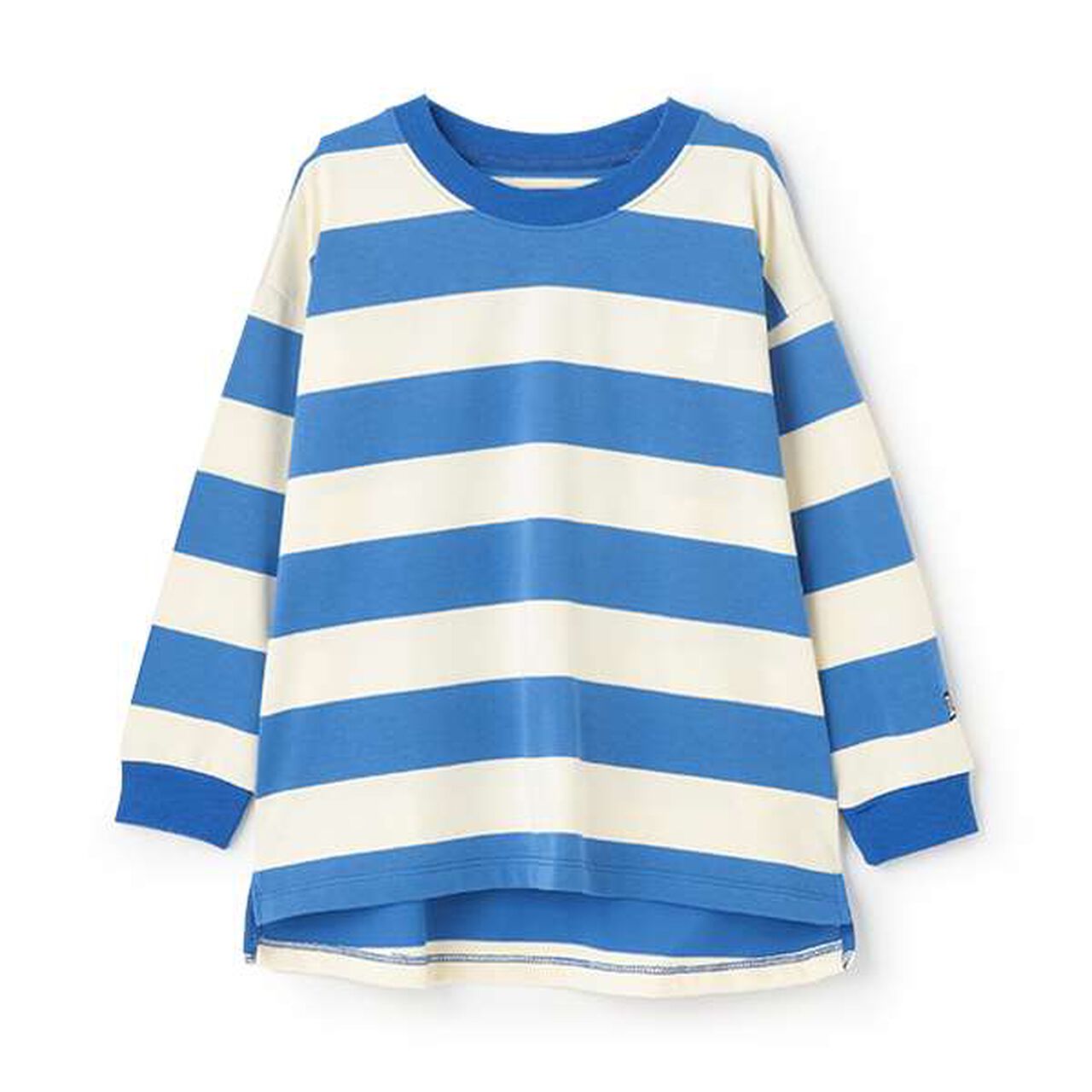[365D.] Wide Stripe Pattern Long Sleeve T-Shirt with Ribbed Sleeves,Blue, large image number 0