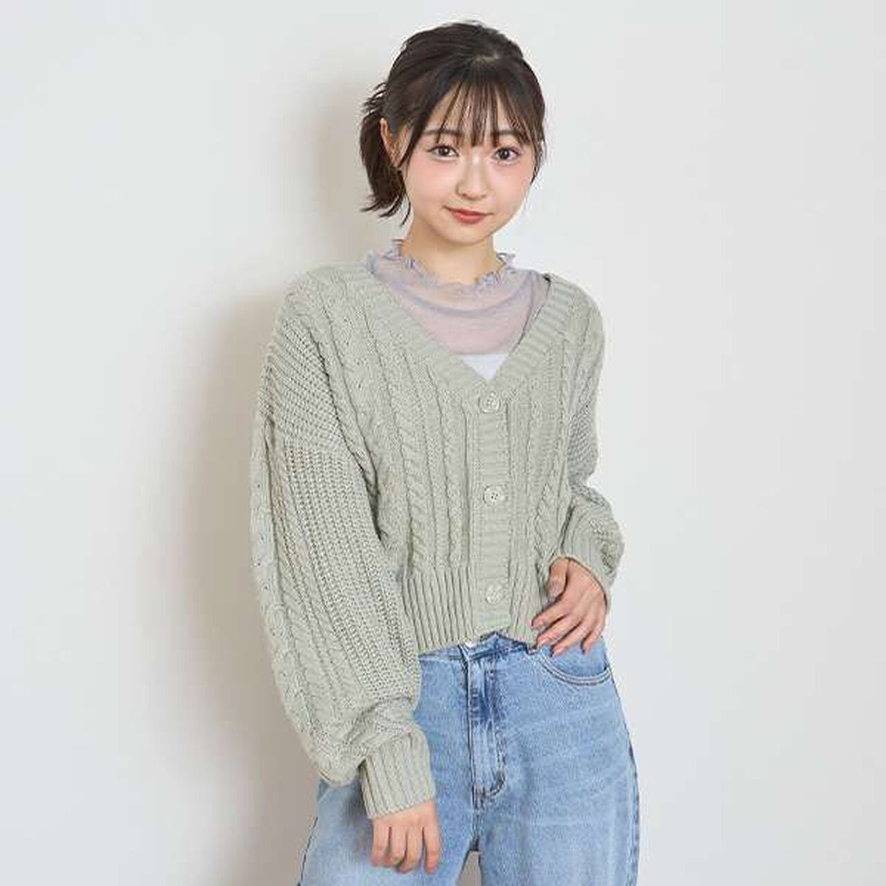 Washable Cable Knit Cardigan,Ivory, large image number 21