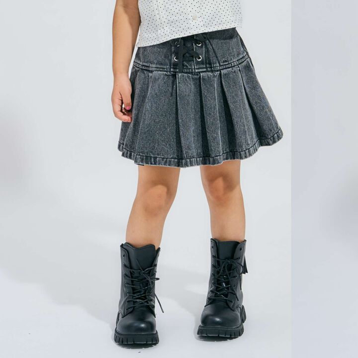 [Lace-Up Denim Skirt with Inner Pants],, medium
