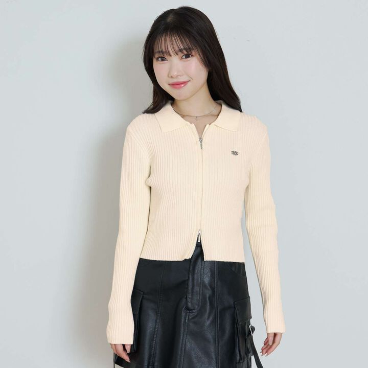 [LTXC] Washable Ribbed W Zipper Cardigan,Ivory, medium image number 0