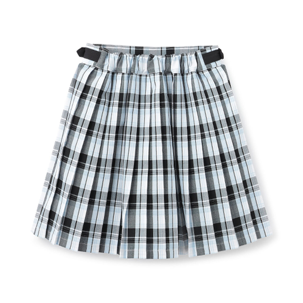 Side Heart Belt Check Pleated Skirt-Pants,Sax blue, large image number 1