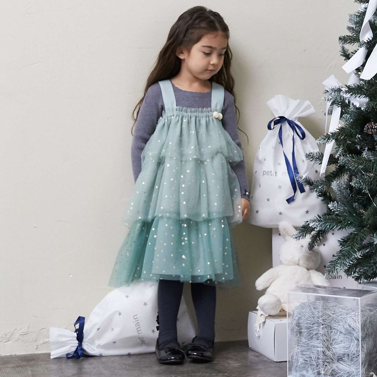 Tulle Frill One-Piece Dress,Blue green, large image number 0