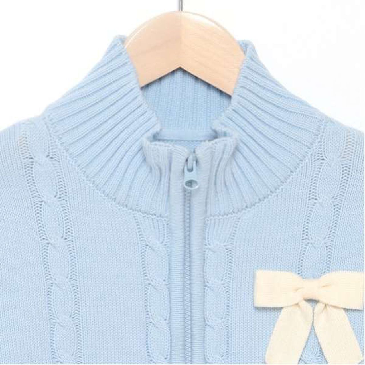 W Zip Ribbon Cardigan,Sax blue, large image number 9