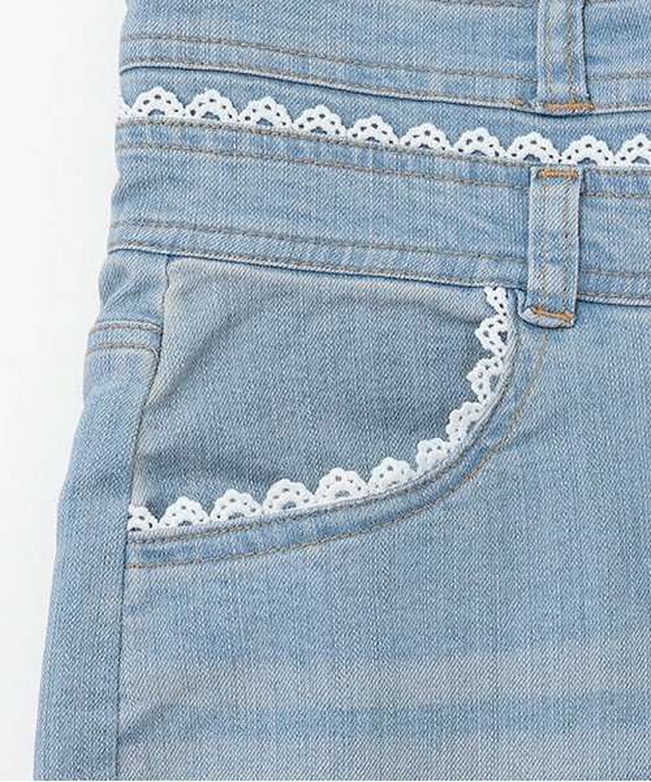 Lace-Trimmed Denim Flare Pants,Light blue, large image number 12
