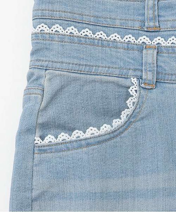 Lace-Trimmed Denim Flare Pants,Light blue, medium image number 12