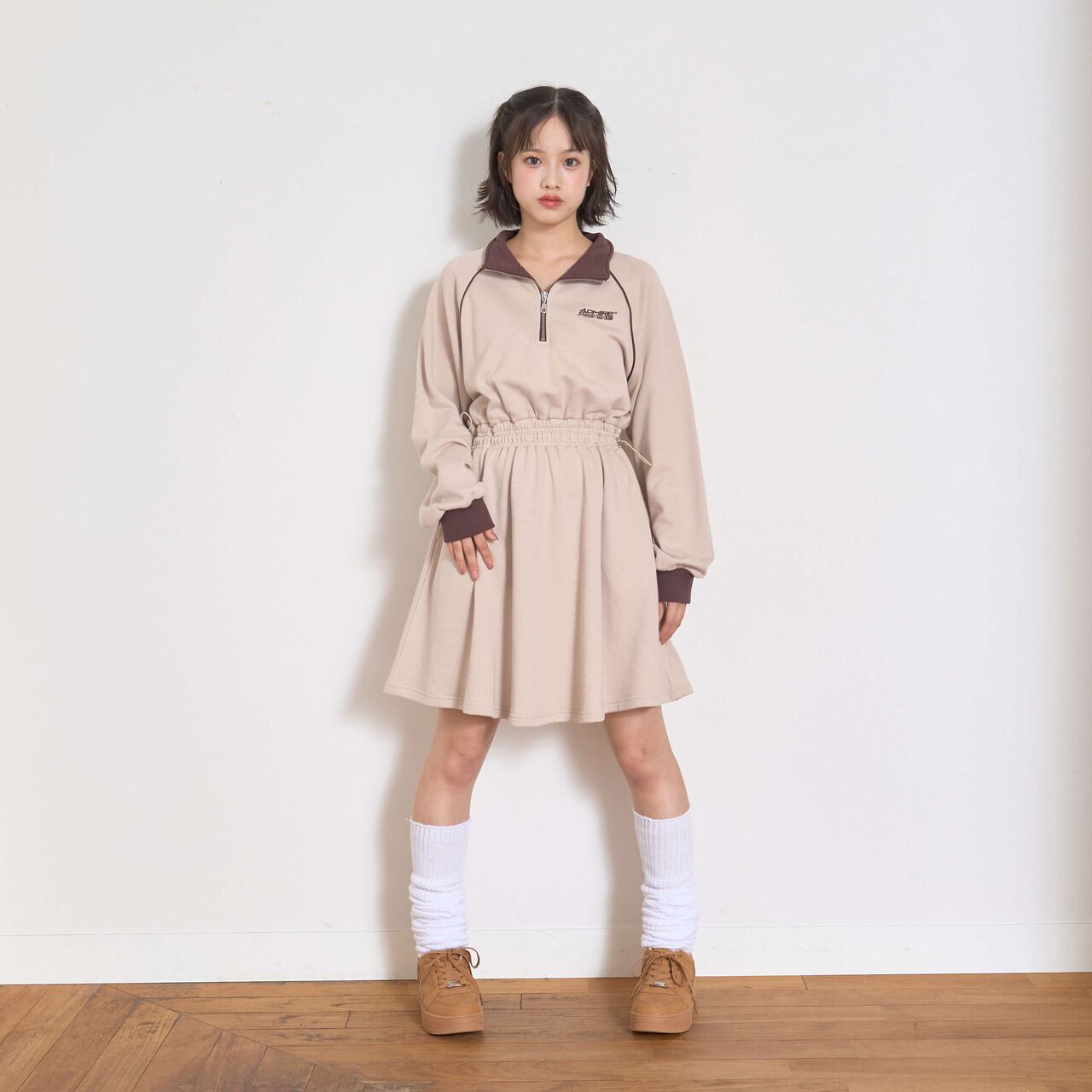 Long-Sleeve Track One-Piece Dress,Black, large image number 15