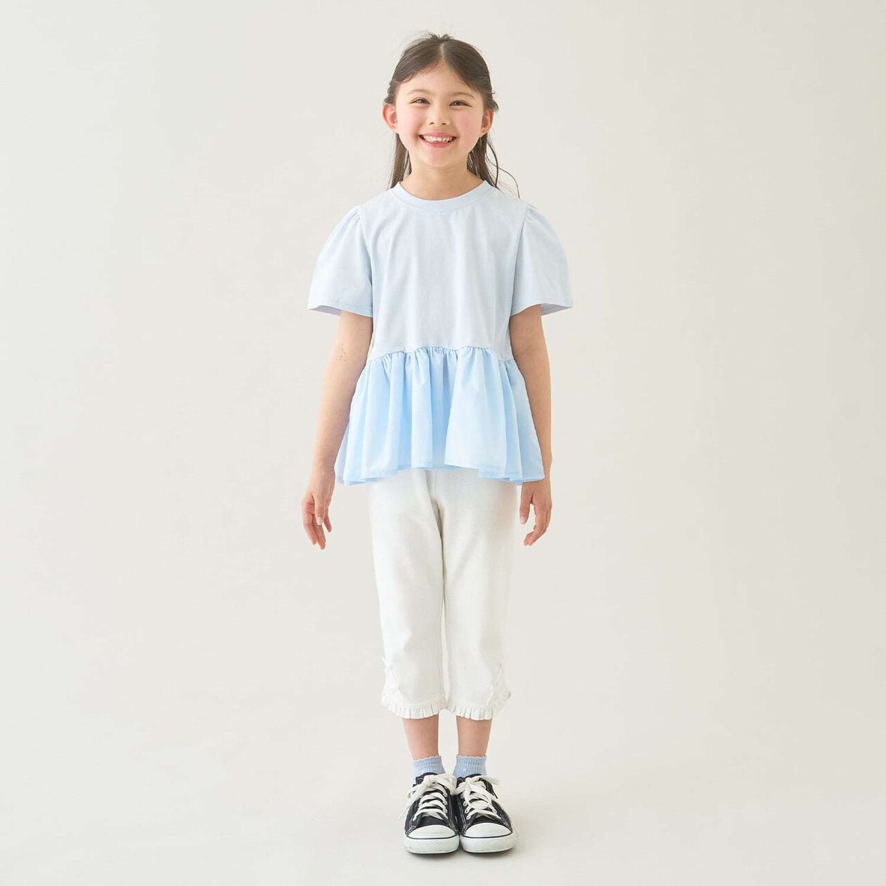 [Tomo Pants] Stain Resistant UV Cool Touch Round-Hem Frill 3/4 Capri Pants for Girls,Salmon pink, large image number 16