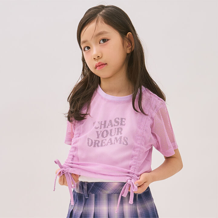 [Inner Lining Included] Mesh Drawstring Short Sleeve T-Shirt,, medium