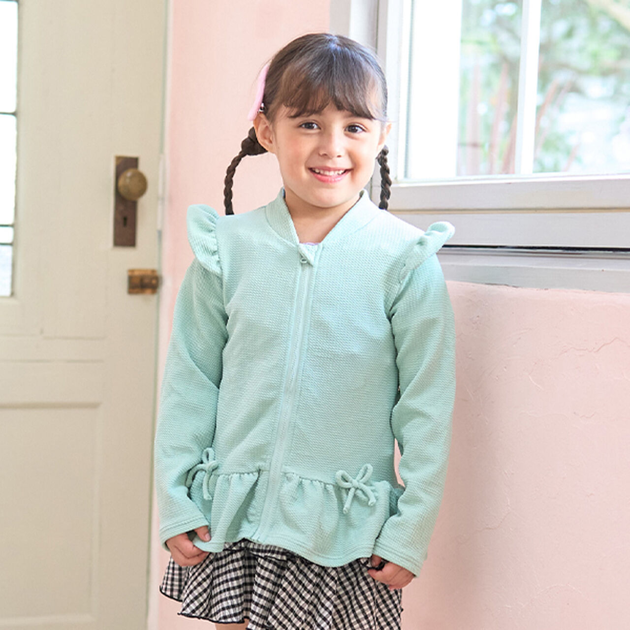 [SWIM] [UV Processing] Hem Frill Zip Rash Guard,Mint, large image number 0