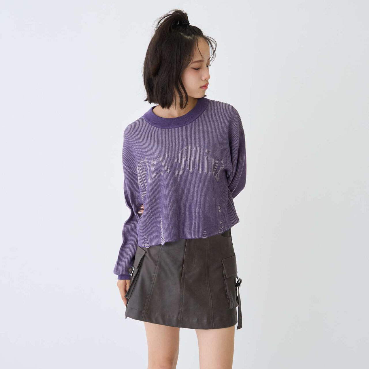[LTXC] Logo Vintage Cropped Knitwear,Purple, large image number 5