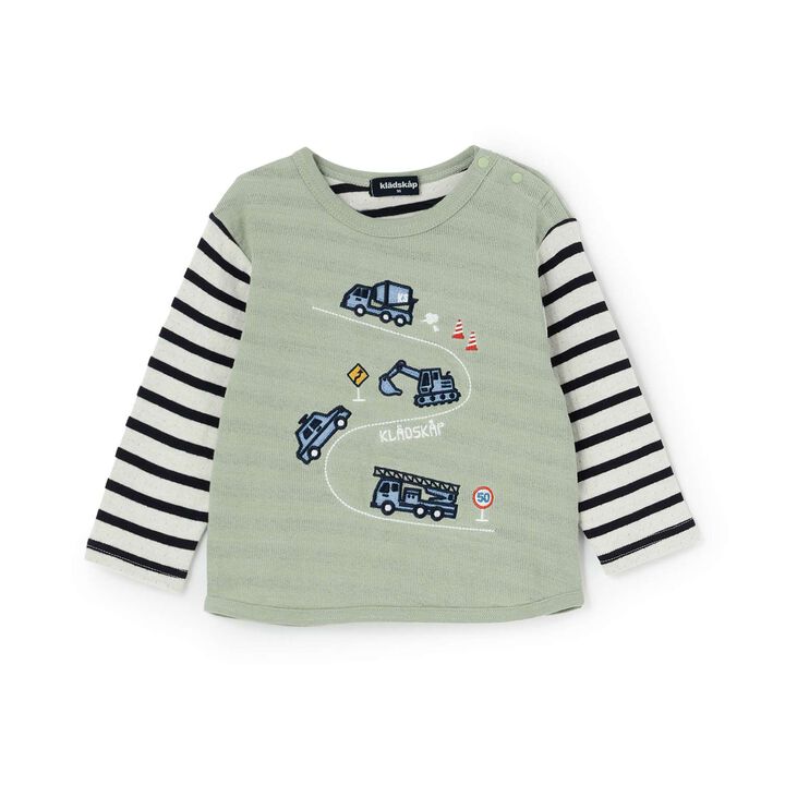 [Restock] Car Embroidery Long-Sleeve T-Shirt,Light khaki, medium image number 0