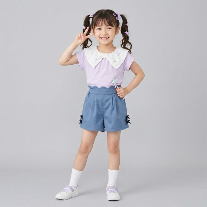 Big Ribbon Collar Frill Sleeve Tunic,Lavender, medium image number 3