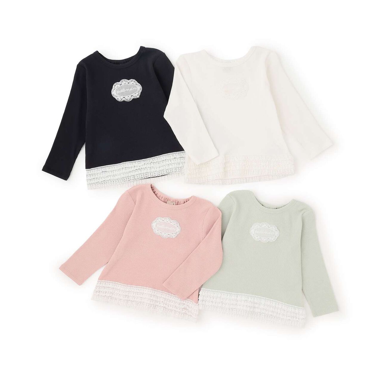 Organic Lace Frill Long-Sleeve T-Shirt,Navy, large image number 10