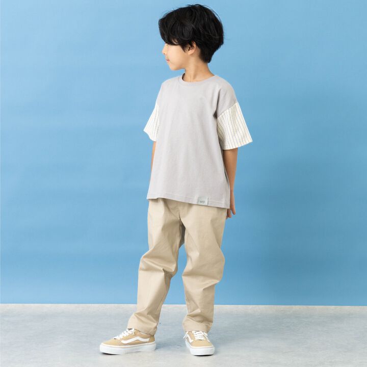 Wide Silhouette Short-Sleeve T-Shirt with Contrasting Sleeves,White, medium image number 2