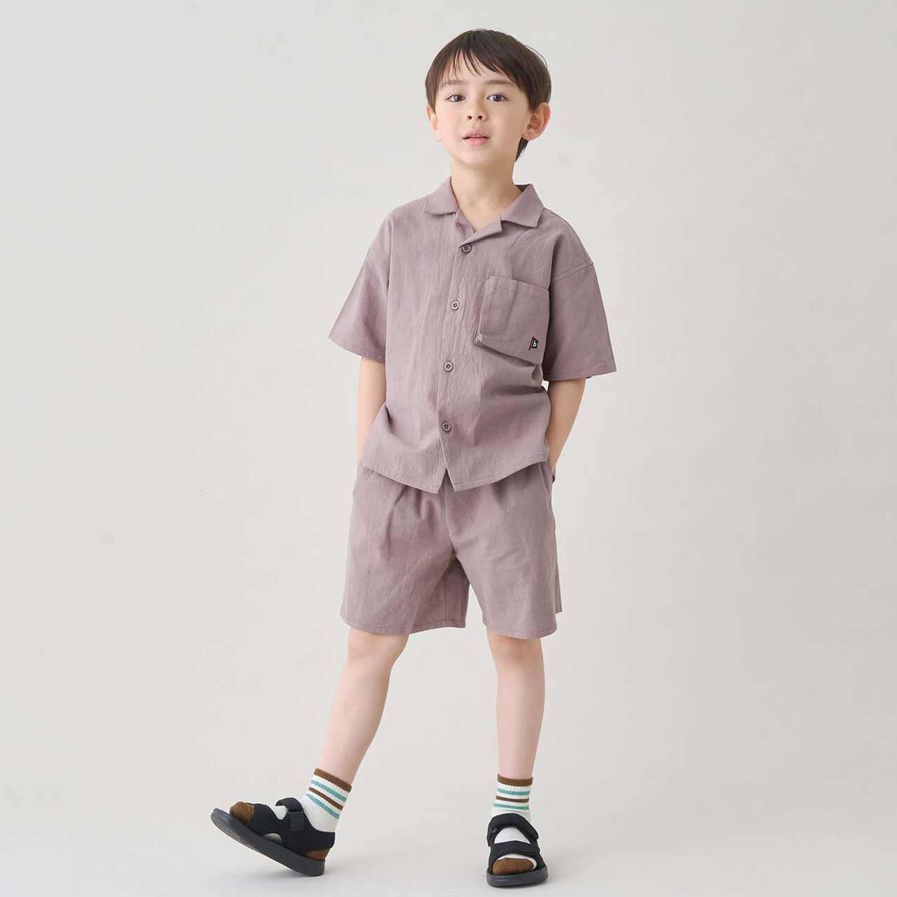 [Outfit Set] Open Collar Shirt & Easy Pants,Greige, large image number 0