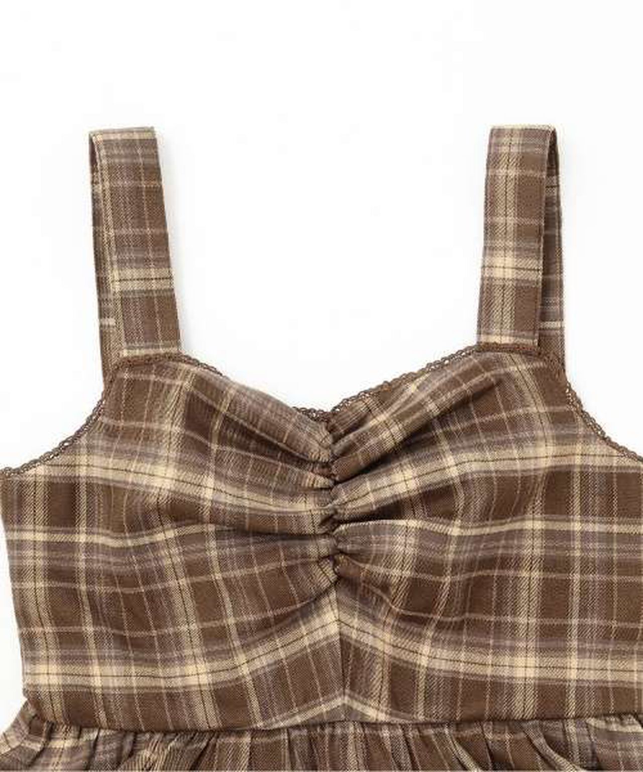 Gathered Checkered One-Piece Dress [Korean Fashion],Brown, large image number 5