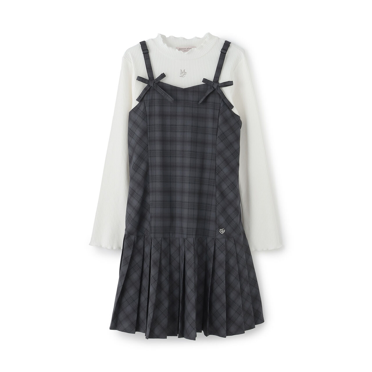 Twin Ribbon Jumper Skirt & T-Shirt Set,Brown, large image number 4