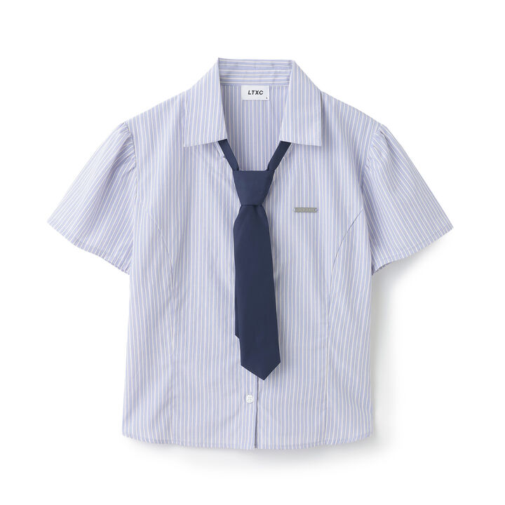 [LTXC] Stylish Short-Sleeve Shirt with Trendy Tie,Off white, medium image number 16