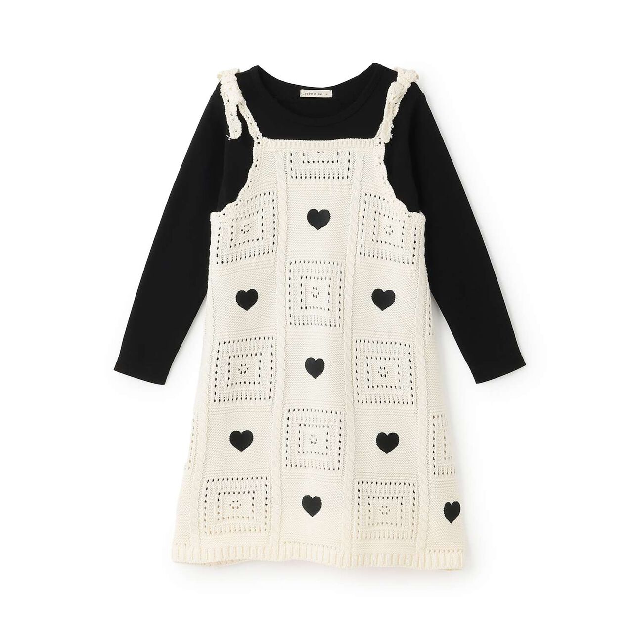 [Machine Washable] Black Crochet-Style Knit Docking One-Piece Dress,Black, large image number 13