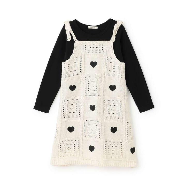 [Machine Washable] Black Crochet-Style Knit Docking One-Piece Dress,Black, medium image number 13
