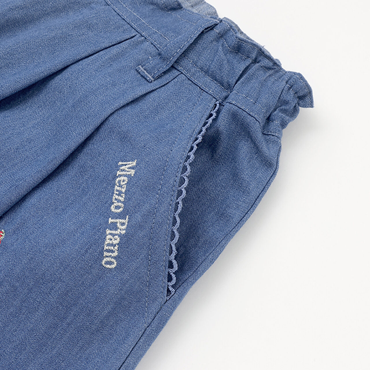 Denim Gingham Strawberry Embroidery Culotte Skirt,Navy, large image number 5