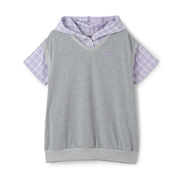 Layered Shirt Hoodie One-Piece Dress,Smoke white, medium image number 6