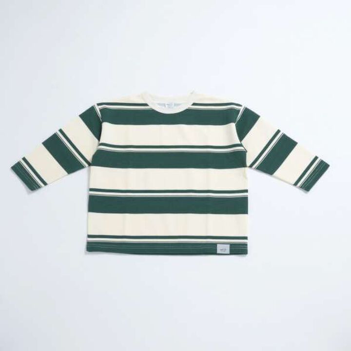 [Matching with Dad Outfit] Kids Stripe Pattern Big Long Sleeve T-Shirt,Green, medium image number 0