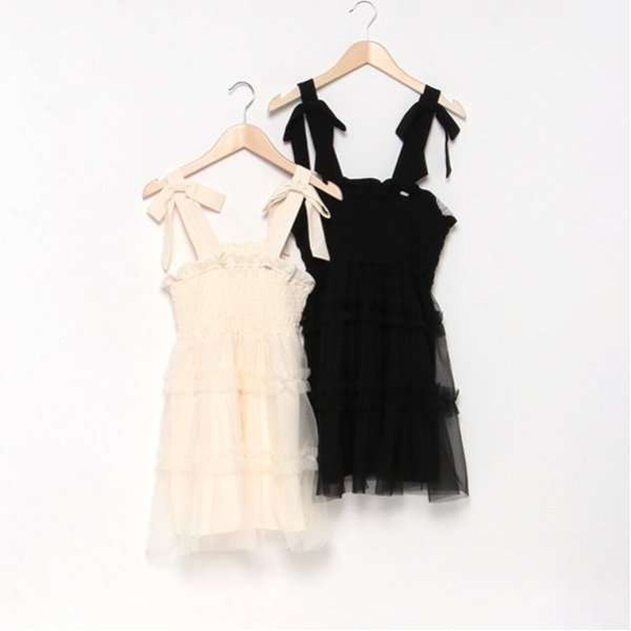 Shoulder Ribbon Fluffy Tulle Tunic,Black, large image number 2