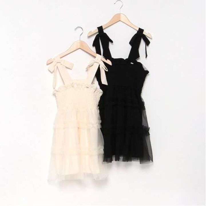 Shoulder Ribbon Fluffy Tulle Tunic,Black, medium image number 2