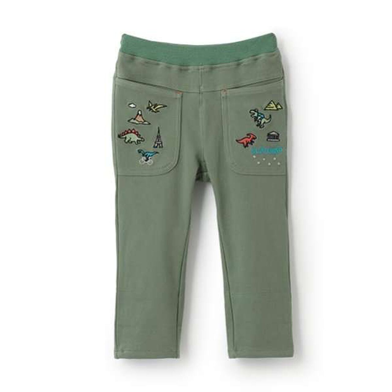 Dinosaur Cuffed Long Straight Pants,Light khaki, large image number 0