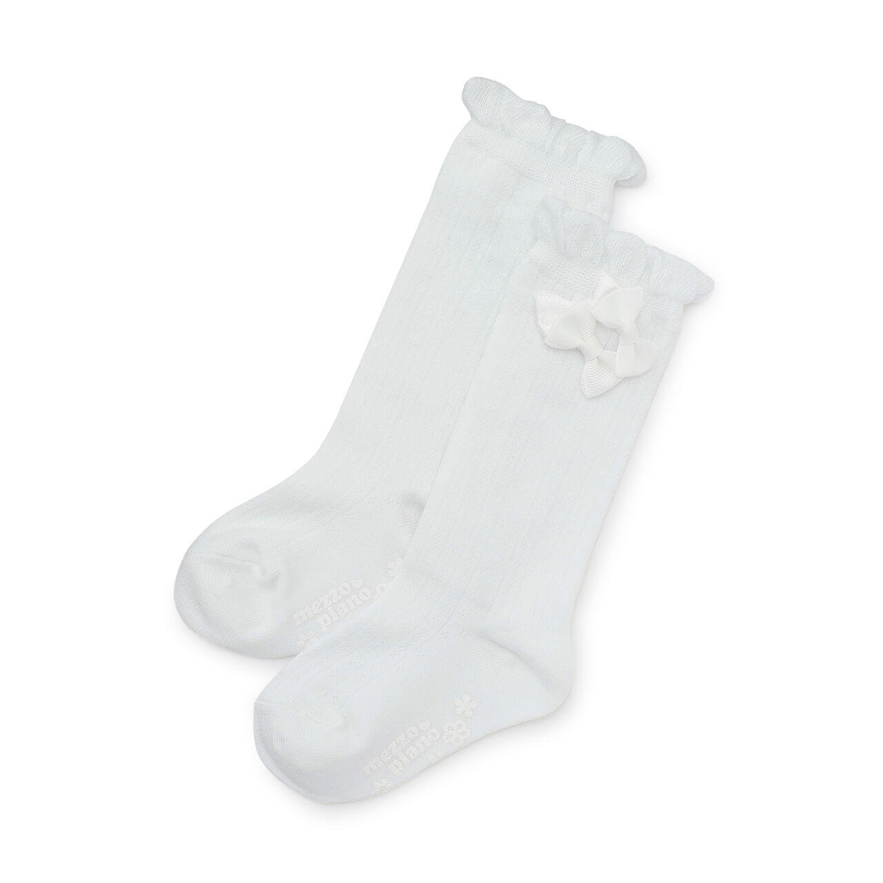 Knee-High Socks with Ribbon [Made in Japan],Off white, large image number 0