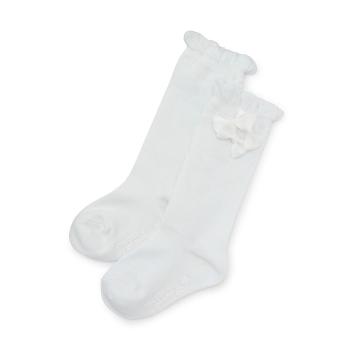 Knee-High Socks with Ribbon [Made in Japan],Off white, medium image number 0