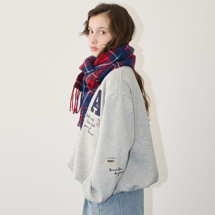 [Anti-Static Finish] Cashmere Touch Checkered Scarf,Navy, medium image number 1