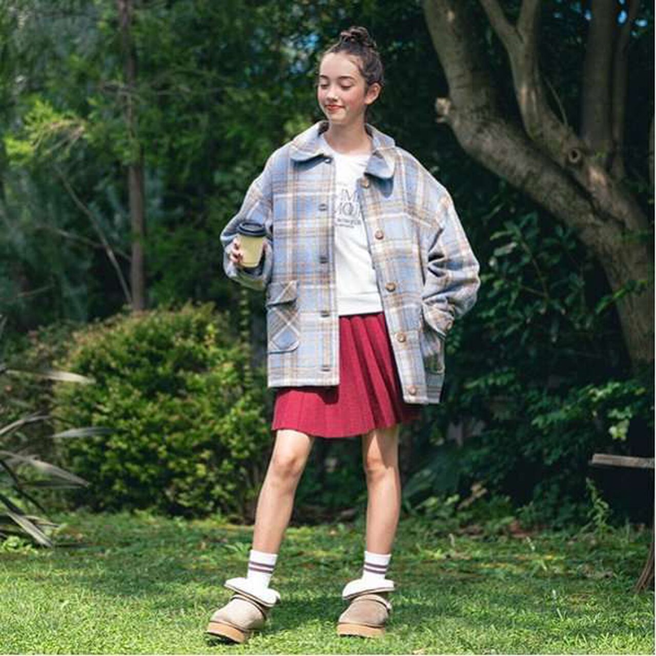 Check Cocoon Coat,Navy, large image number 4