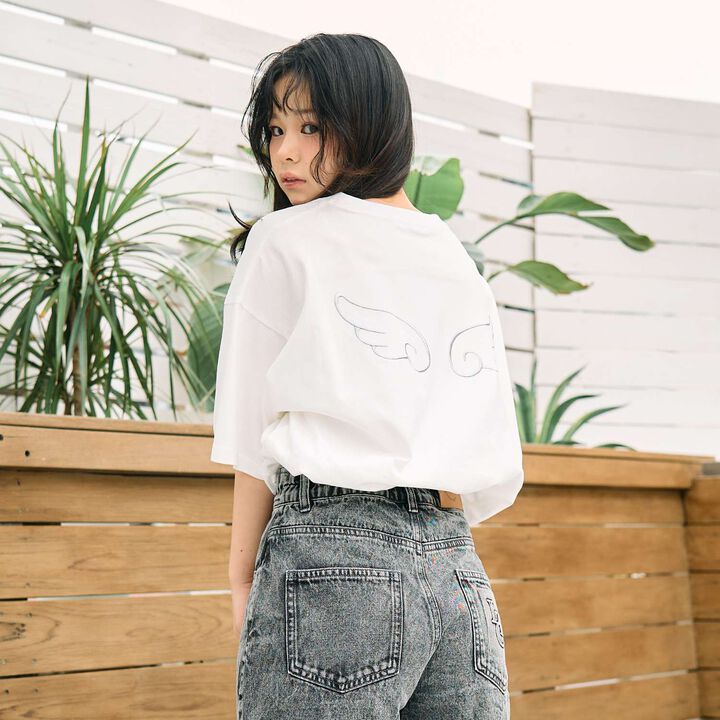 [100% Cotton] Feather Motif Half Sleeve T-Shirt,, medium