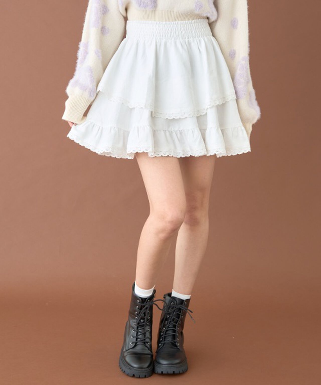 Tiered Frill Mini Skirt [Korean Fashion],Off white, large image number 0